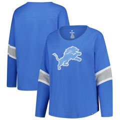 Fanatics Detroit Lions Women's Plus Size Redzone 3/4-Sleeve Scoop Neck T-Shirt Blue