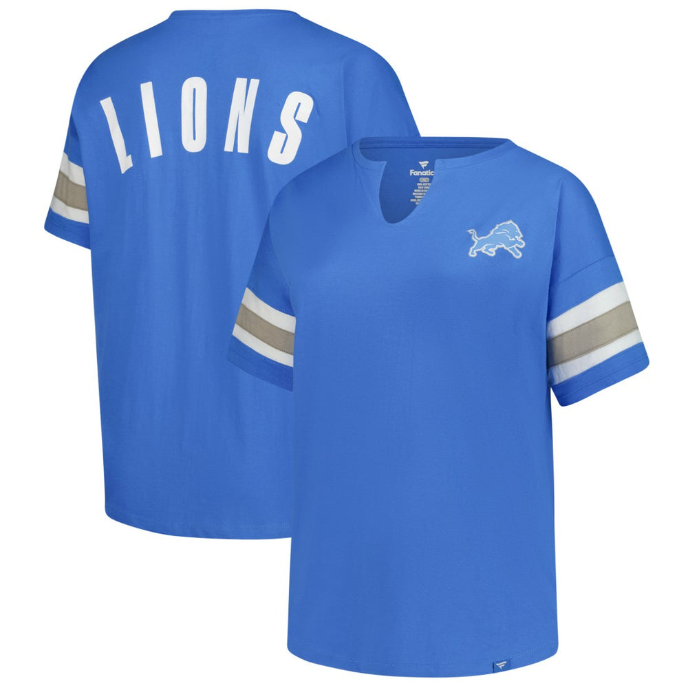 Fanatics Detroit Lions Women's Plus Size Redzone Notch Neck T-Shirt Blue