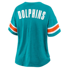 Fanatics Miami Dolphins Women's Plus Size Redzone Notch Neck T-Shirt Aqua