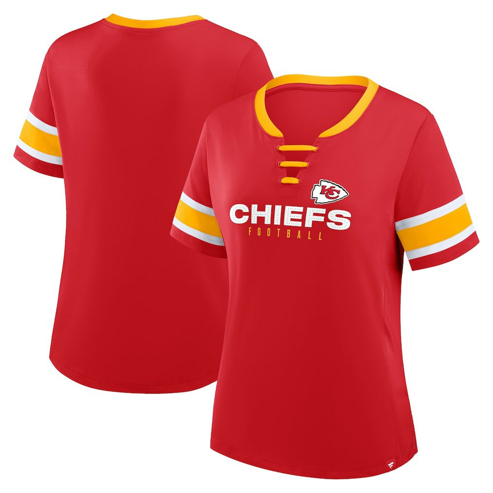 Fanatics Kansas City Chiefs Women's Plus Size Red Zone Athena Lace-Up V-Notch Neck T-Shirt Red