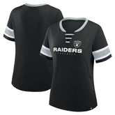 Fanatics Las Vegas Raiders Women's Plus Size Red Zone Athena Lace-Up V-Notch Neck T-Shirt Black