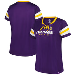 Fanatics Minnesota Vikings Women's Plus Size Rhinestone Redzone Athena Lace-Up Notch Neck T-Shirt Purple
