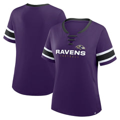 Fanatics Baltimore Ravens Women's Plus Size Red Zone Athena Lace-Up V-Notch Neck T-Shirt Purple