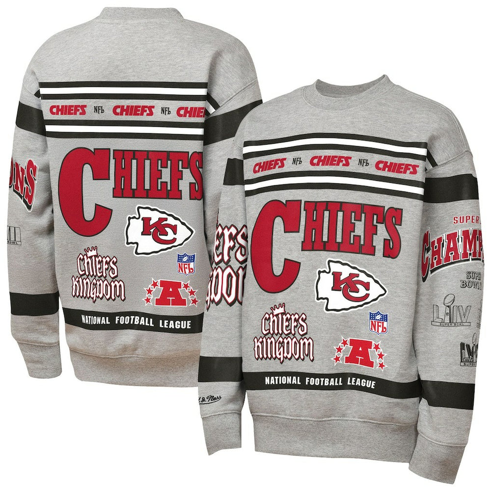 Mitchell & Ness Kansas City Chiefs Youth Throwback All-Over Print Fleece Sweatshirt Gray