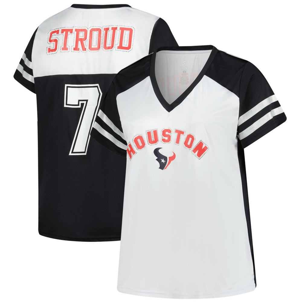 Fanatics C.J. Stroud Houston Texans Women's Plus Size Bling V-Neck T-Shirt White