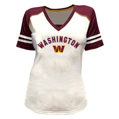 Fanatics Jayden Daniels Washington Commanders Women's Plus Size Bling V-Neck T-Shirt White