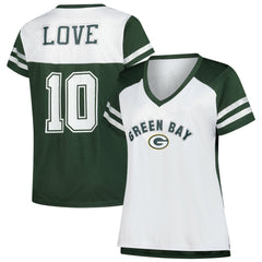 Fanatics Jordan Love Green Bay Packers Women's Plus Size Bling V-Neck T-Shirt White