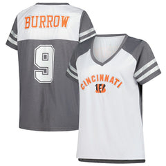 Fanatics Joe Burrow Cincinnati Bengals Women's Plus Size Bling V-Neck T-Shirt White