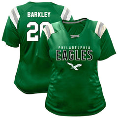 Fanatics Saquon Barkley Philadelphia Eagles Women's Plus Size Name & Number Raglan Lace V-Neck T-Shirt Kelly Green