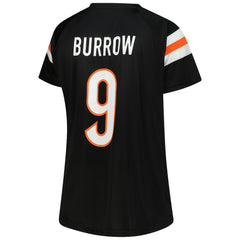 Fanatics Joe Burrow Cincinnati Bengals Women's Plus Size Name & Number Raglan Lace V-Neck T-Shirt Black