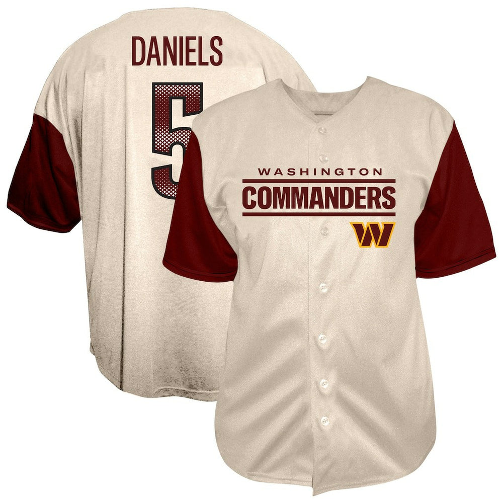 Fanatics Jayden Daniels Washington Commanders Big & Tall Baseball Button-Up Shirt Cream