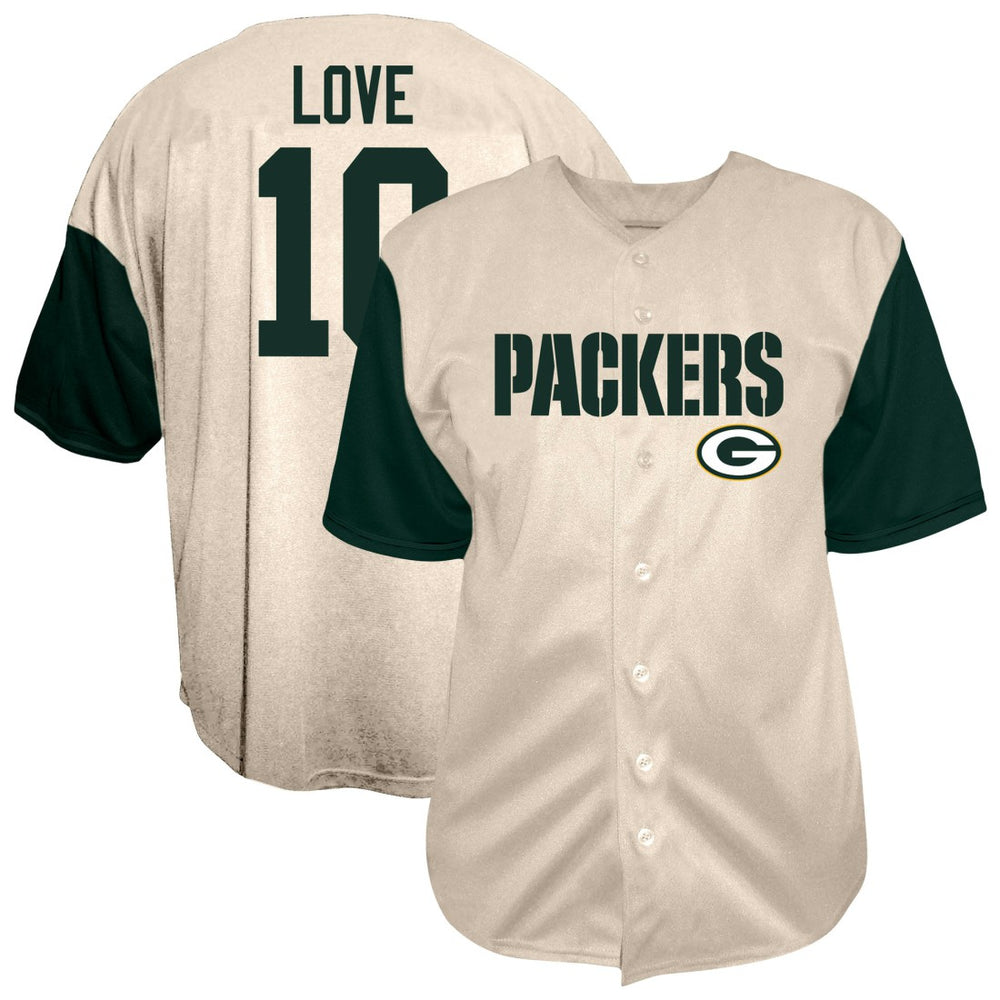 Fanatics Jordan Love Green Bay Packers Big & Tall Baseball Button-Up Shirt Cream