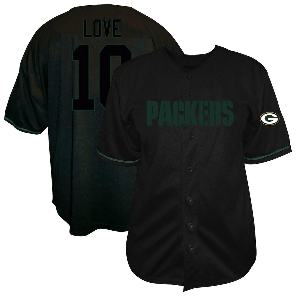 Fanatics Jordan Love Green Bay Packers Big & Tall Baseball Button-Up Shirt Black