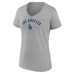 Los Angeles Dodgers Fanatics Women's V-Neck T-Shirt - Heather Gray - Fanatics Discount