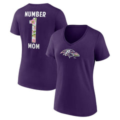 Baltimore Ravens Women's Number 1 Mom Floral V-Neck T-Shirt Purple