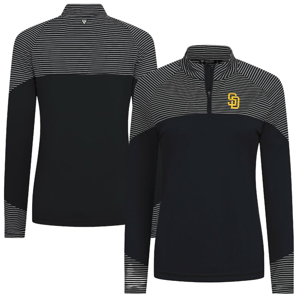 San Diego Padres Levelwear Women's Classic Stripes Insignia 2.0 Raglan Quarter-Zip Top - Black - MLB on Sale
