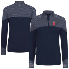 Boston Red Sox Levelwear Women's Classic Stripes Insignia 2.0 Raglan Quarter-Zip Top - Navy - MLB Sale