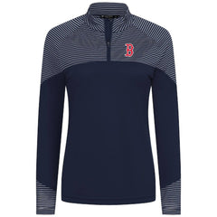Boston Red Sox Levelwear Women's Classic Stripes Insignia 2.0 Raglan Quarter-Zip Top - Navy - MLB Sale