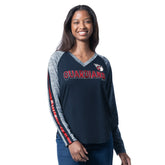 Cleveland Guardians G-III 4Her by Carl Banks Women's Top Dog Raglan Long Sleeve V-Neck T-Shirt - Navy - MLB Sale