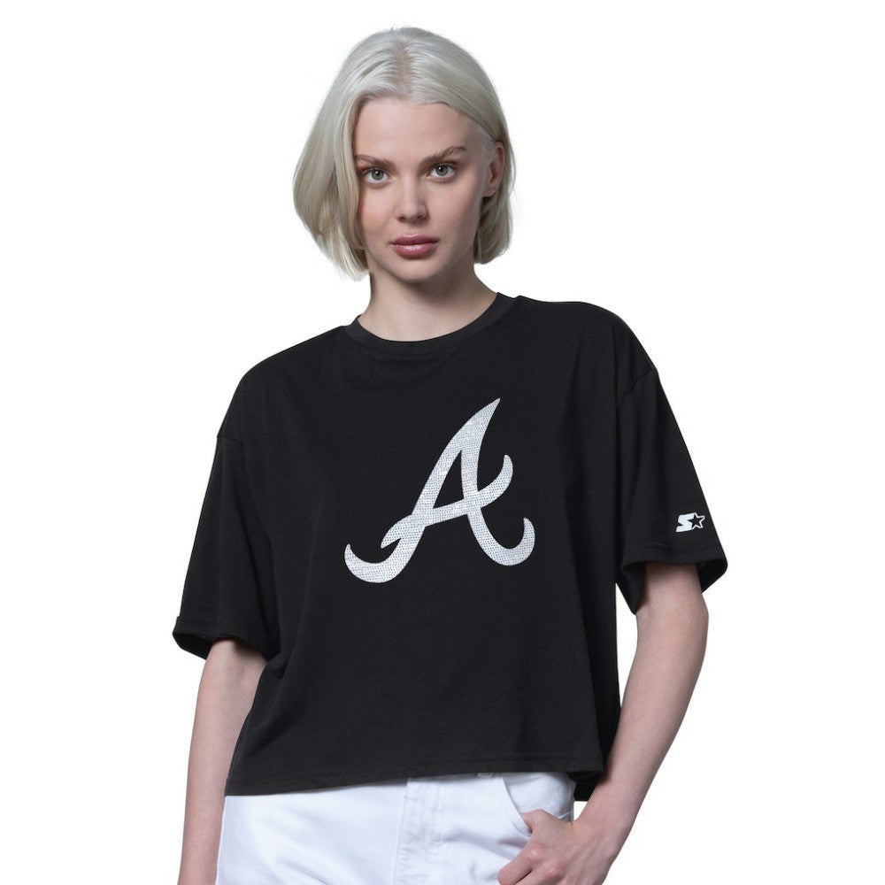 Atlanta Braves Starter Women's Holy Grail Boxy Cropped T-Shirt - Black - MLB Lifestyle