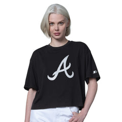 Atlanta Braves Starter Women's Holy Grail Boxy Cropped T-Shirt - Black - MLB Lifestyle