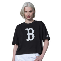 Boston Red Sox Starter Women's Holy Grail Boxy Cropped T-Shirt - Black - MLB Discount