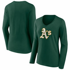 Athletics Women's Logo Long Sleeve V-Neck T-Shirt - Green - MLB Sale