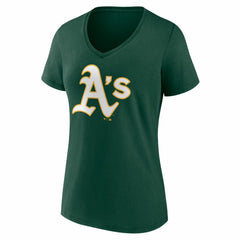 Athletics Women's Logo V-Neck T-Shirt - Green - MLB Discount