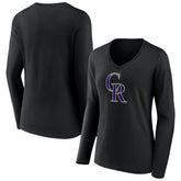 Colorado Rockies Women's Logo Long Sleeve V-Neck T-Shirt - Black - MLB on Sale