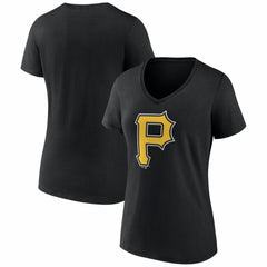 Pittsburgh Pirates Women's Logo V-Neck T-Shirt - Black - MLB Sale