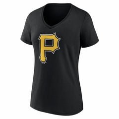 Pittsburgh Pirates Women's Logo V-Neck T-Shirt - Black - MLB Sale