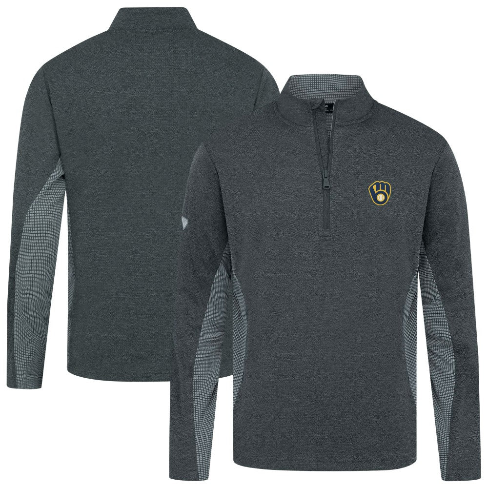 Milwaukee Brewers Levelwear Waffle Insignia 2.0 Quarter-Zip Pullover - Heather Black - MLB Lifestyle