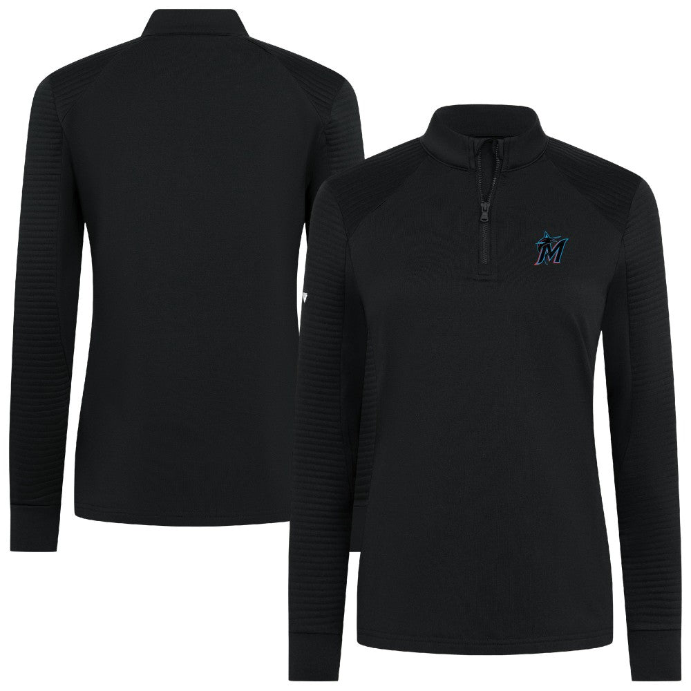 Miami Marlins Levelwear Women's Power Insignia 2.0 Quarter-Zip Pullover Top - Black - MLB on Sale