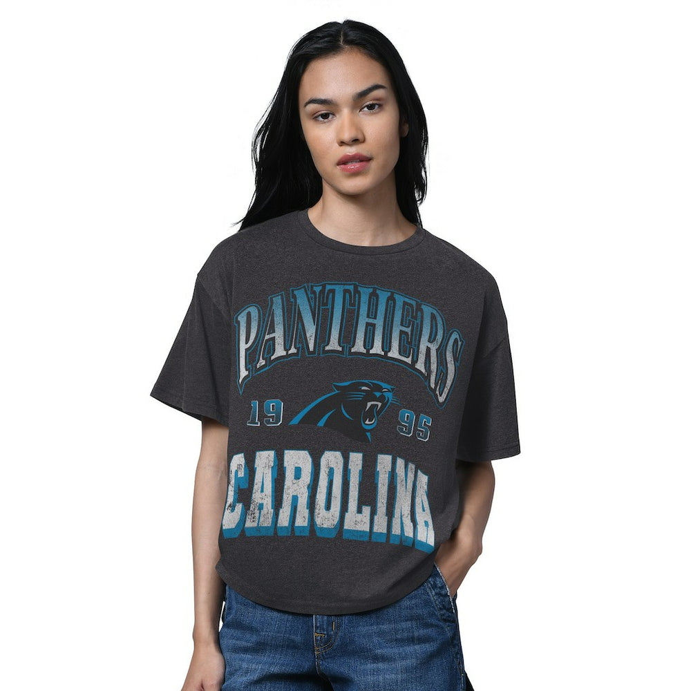 Carolina Panthers Starter Women's Oversized Hall of Fame T-Shirt Heather Black
