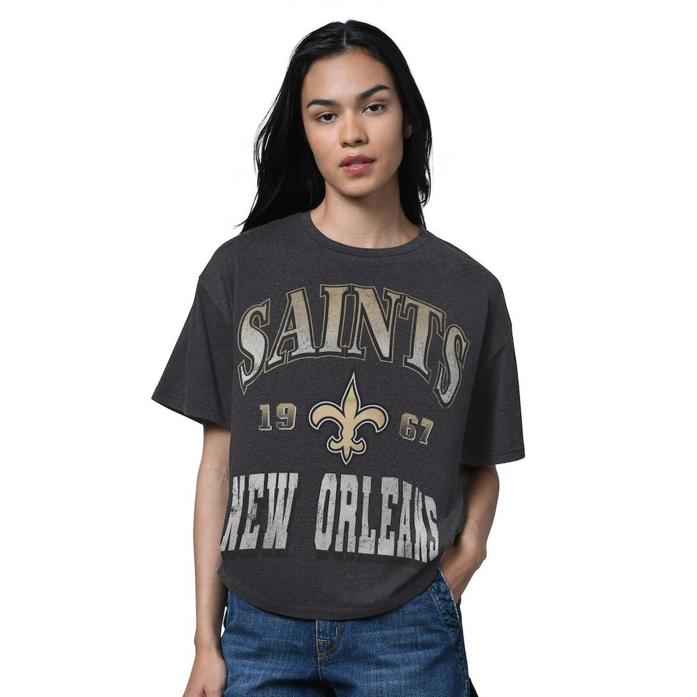 New Orleans Saints Starter Women's Oversized Hall of Fame T-Shirt Heather Black