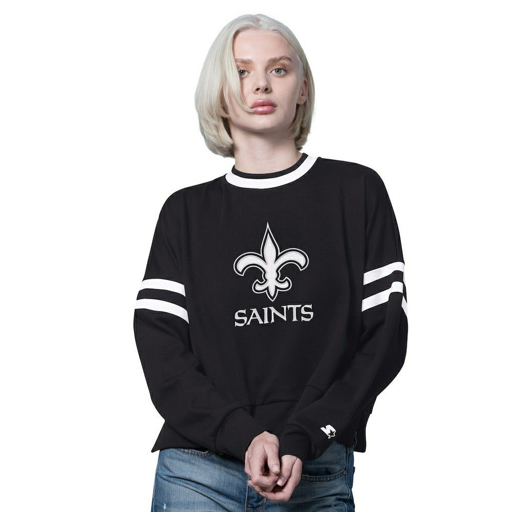 New Orleans Saints Starter Women's Rally Drop Shoulder Cropped Sweatshirt Black