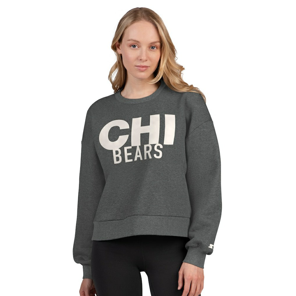 Chicago Bears Starter Women's Show Up Cropped Fleece Pullover Sweatshirt Heather Gray