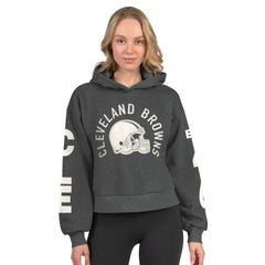 Cleveland Browns Starter Women's Star Player Cropped Fleece Pullover Hoodie Heather Charcoal