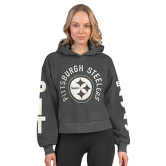 Pittsburgh Steelers Starter Women's Star Player Cropped Fleece Pullover Hoodie Heather Charcoal