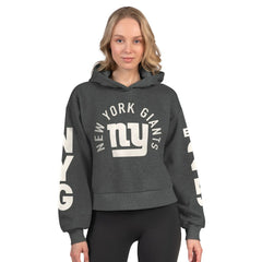 New York Giants Starter Women's Star Player Cropped Fleece Pullover Hoodie Heather Charcoal