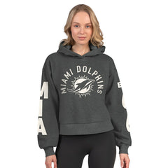 Miami Dolphins Starter Women's Star Player Cropped Fleece Pullover Hoodie Heather Charcoal