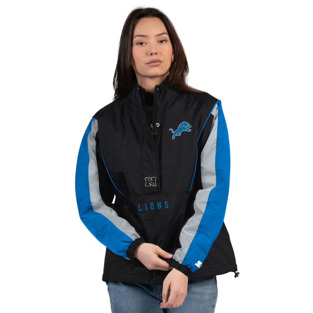 Detroit Lions Starter Women's Thursday Night Gridiron Half-Zip Jacket Black/Blue