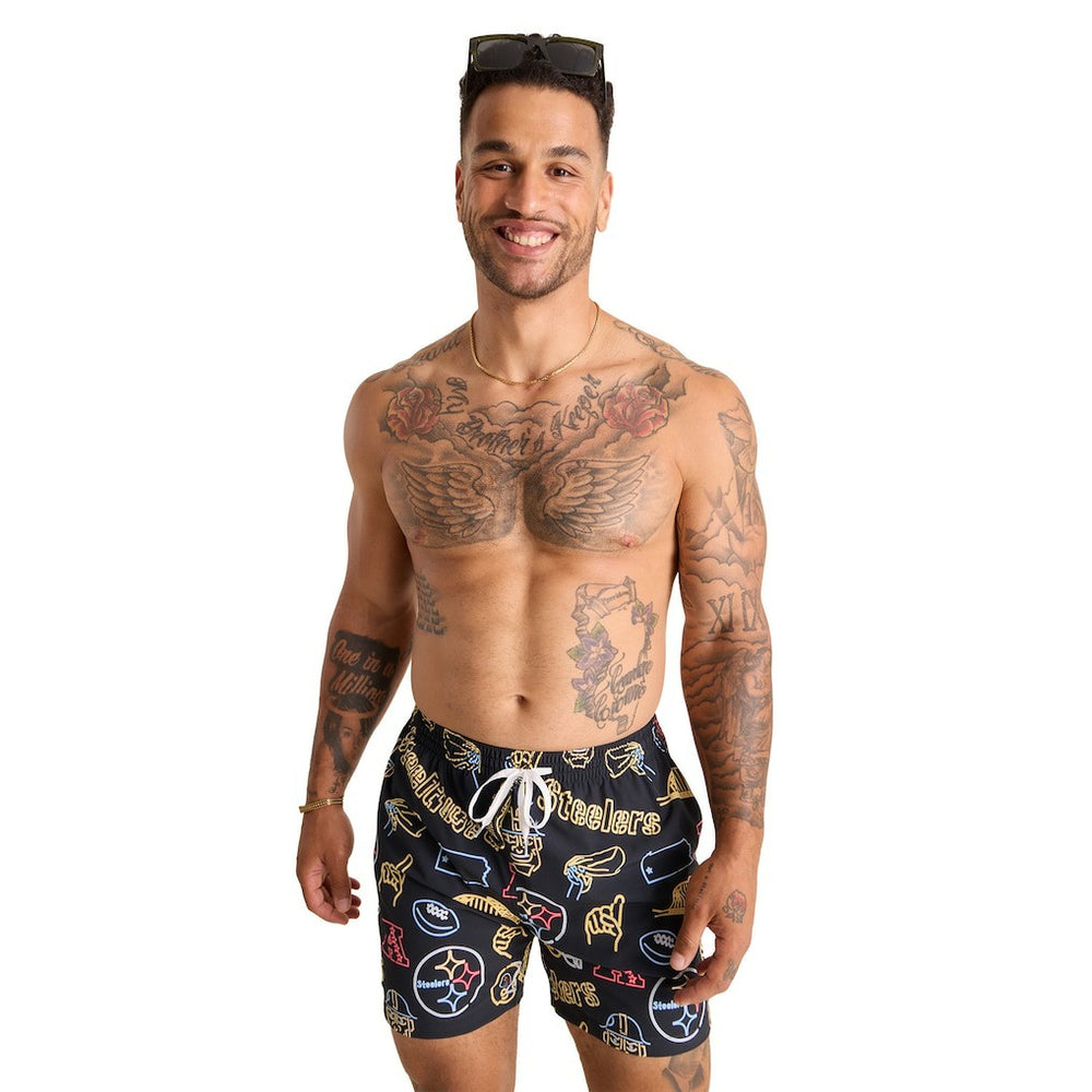 Pittsburgh Steelers Chubbies The Neon 5.5" Classic Lined Swim Trunks Black
