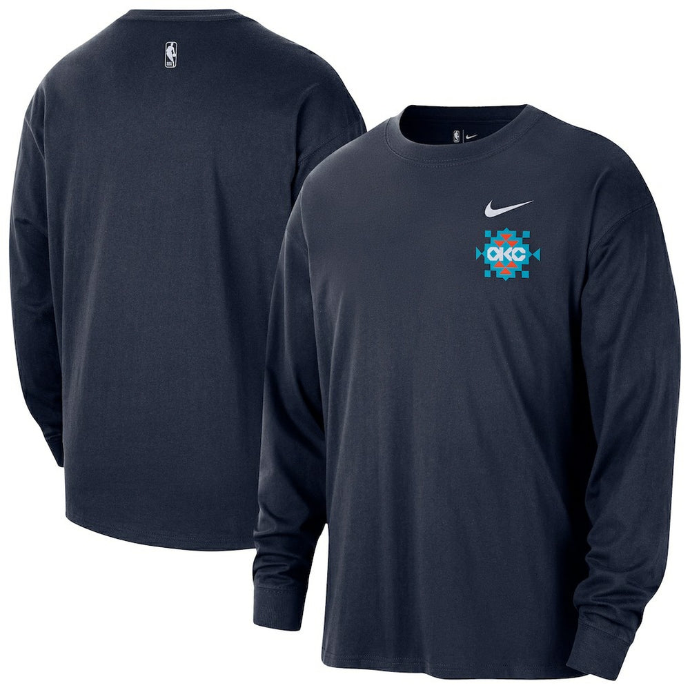 Oklahoma City Thunder 2025/26 City Edition Remix Essential Logo Long Sleeve T-Shirt Navy | Nike US