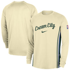 Milwaukee Bucks 2025/26 City Edition Authentic Pregame Dri-FIT Long Sleeve Shooting T-Shirt Cream | Nike discount