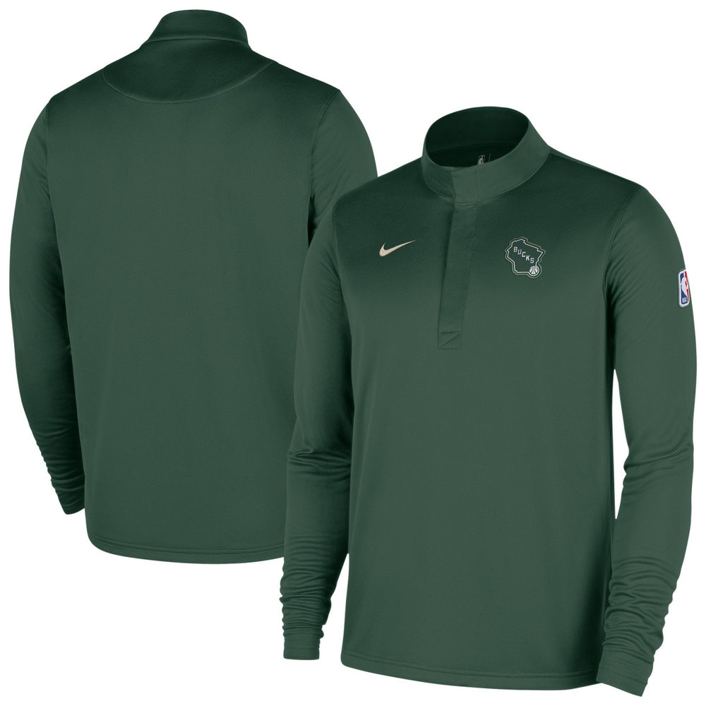 Milwaukee Bucks 2025/26 City Edition Remix Authentic Coaches Dri-FIT Half-Zip Top Hunter Green | Nike discount