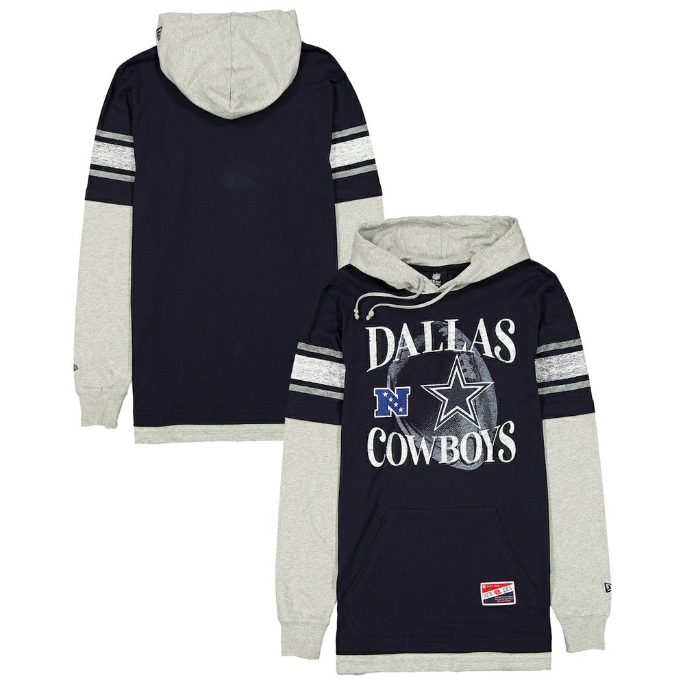 Dallas Cowboys New Era Twofer Layered Long Sleeve Hoodie T-Shirt Navy