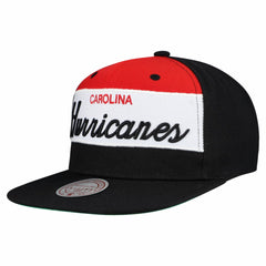 Carolina Hurricanes Mitchell & Ness Retro Script Colorblock Snapback Hat - Black - NHL 202950557