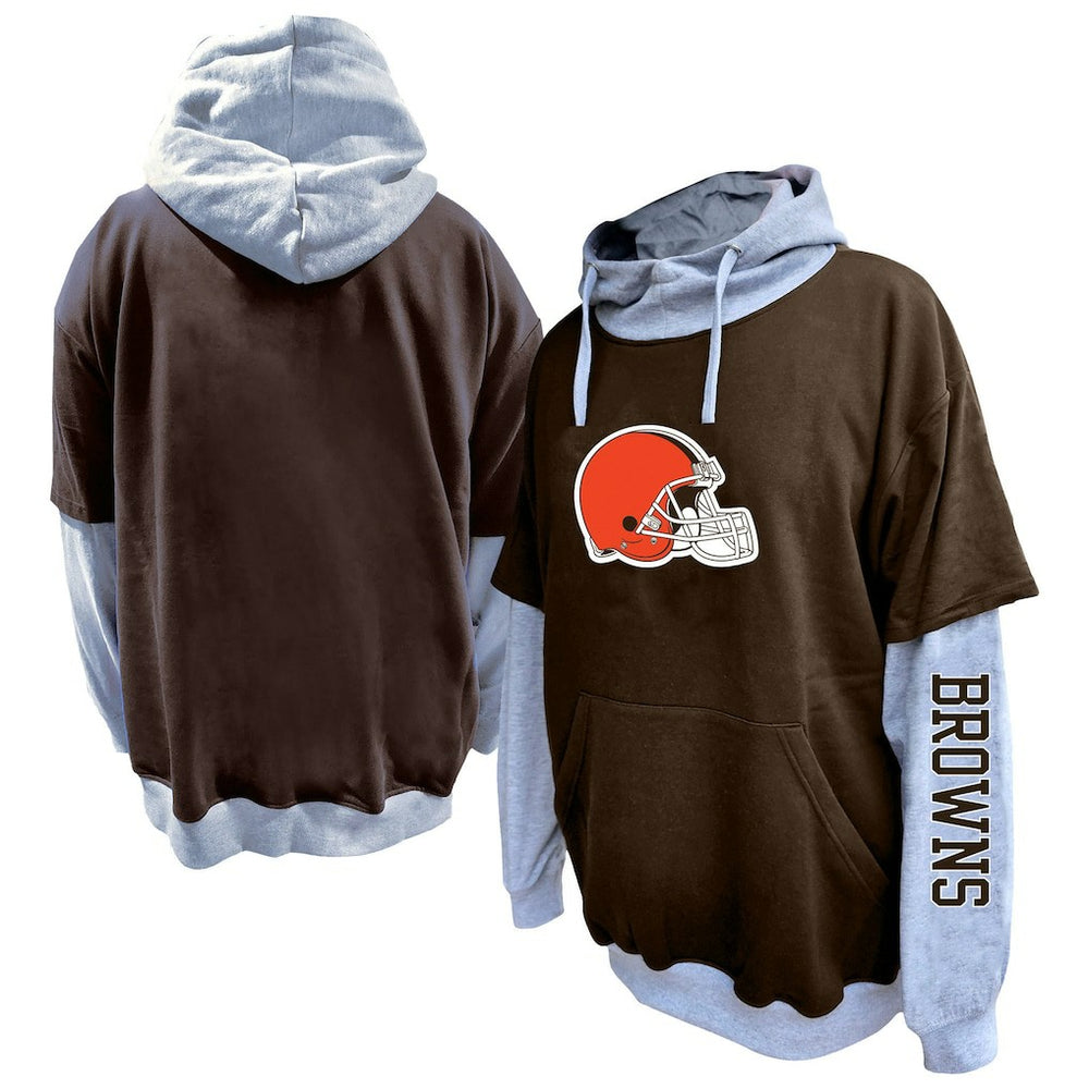 Fanatics Cleveland Browns Big & Tall Twofer Pullover Hoodie Brown/Heather Gray