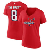 Alexander Ovechkin Washington Capitals Fanatics Women's NHL All-Time Leading Goal Scorer The Great 8 Name & Number V-Neck T-Shirt - Red - NHL 202976007